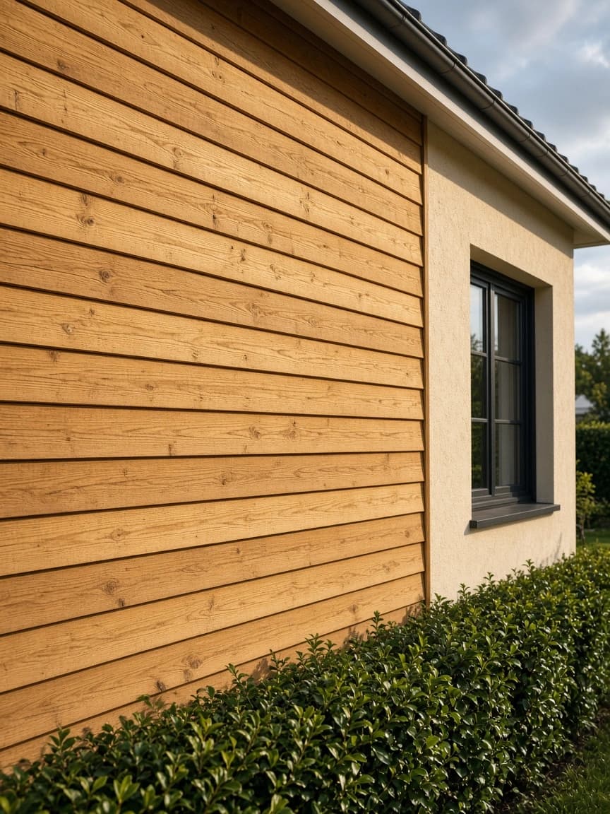 Bardage bois sur la façade d'une maison rénovée dans les Yvelines