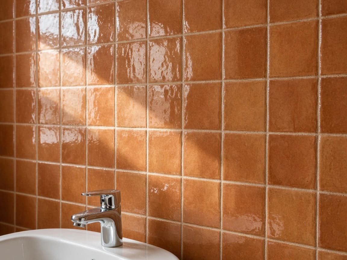 Faïence murale terracotta dans une salle d'eau contemporaine