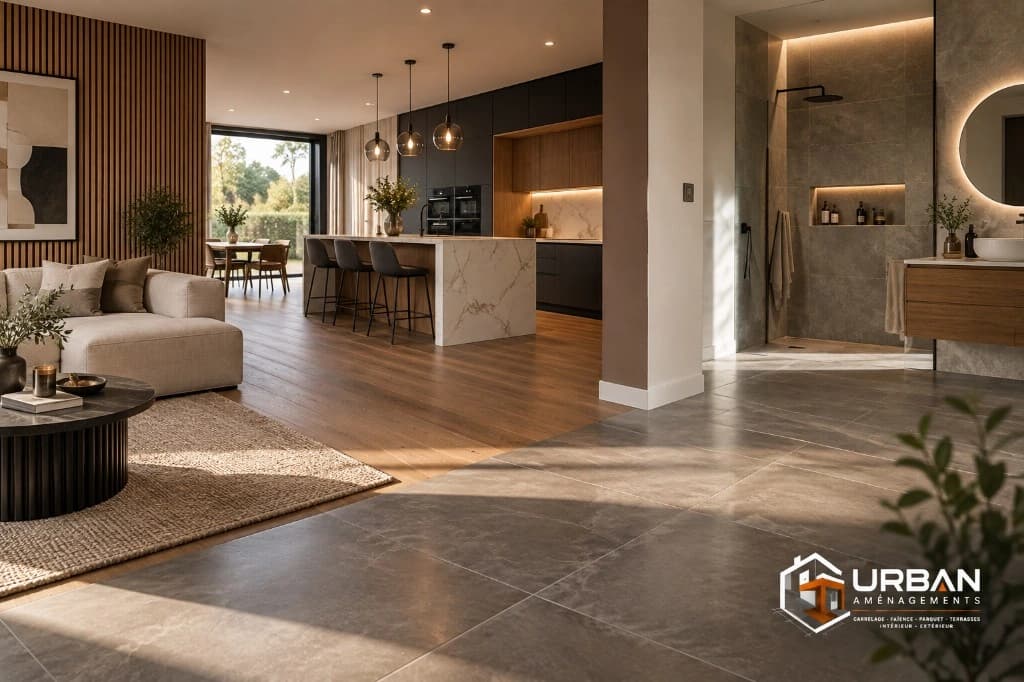 Revêtements intérieur, carrelage, faïence, parquet et salle de bains réalisés par Urban Aménagements dans les Yvelines