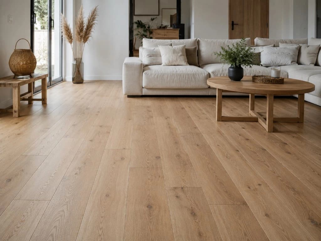 Parquet intérieur en bois dans un salon réalisé par Urban Aménagements dans les Yvelines