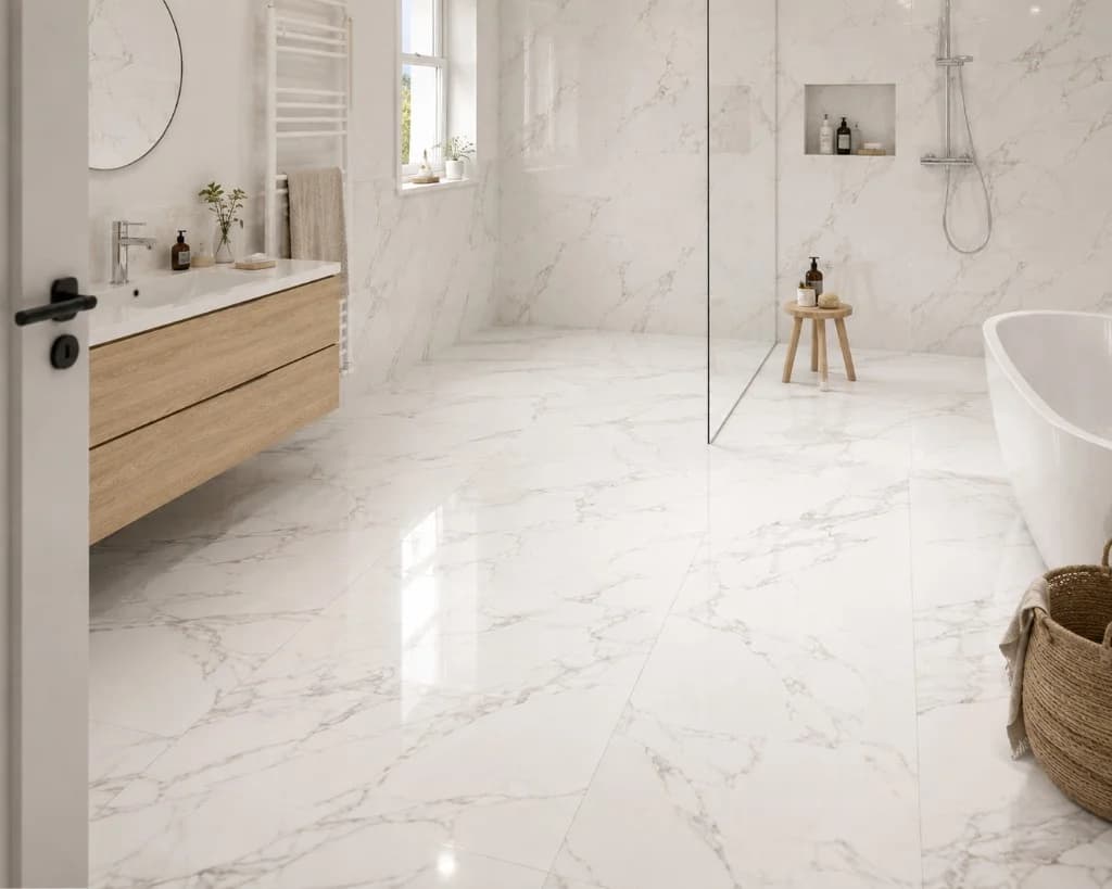 Carrelage effet marbre dans une salle de bain contemporaine